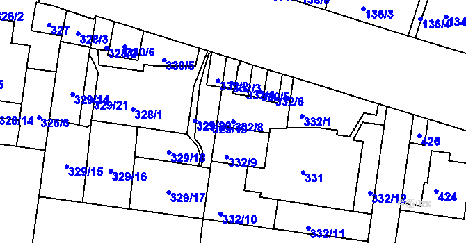 Parcela st. 332/8 v KÚ Košíře, Katastrální mapa