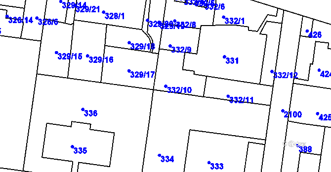 Parcela st. 332/10 v KÚ Košíře, Katastrální mapa