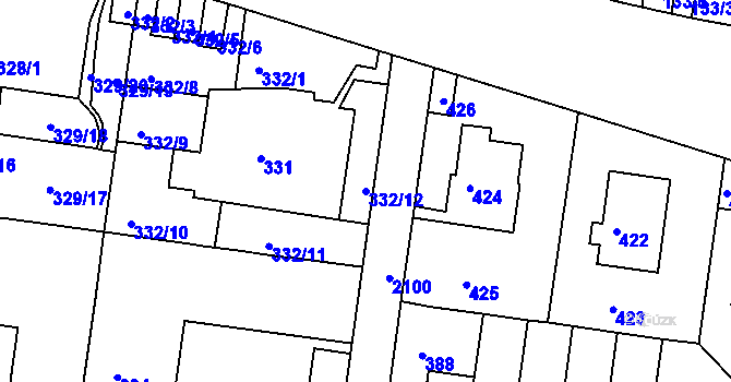 Parcela st. 332/12 v KÚ Košíře, Katastrální mapa
