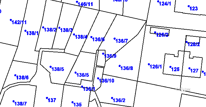 Parcela st. 136/9 v KÚ Košíře, Katastrální mapa
