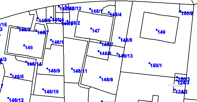 Parcela st. 148/6 v KÚ Košíře, Katastrální mapa