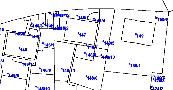 Parcela st. 148/7 v KÚ Košíře, Katastrální mapa