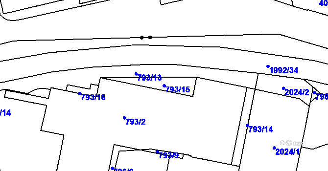 Parcela st. 793/15 v KÚ Košíře, Katastrální mapa