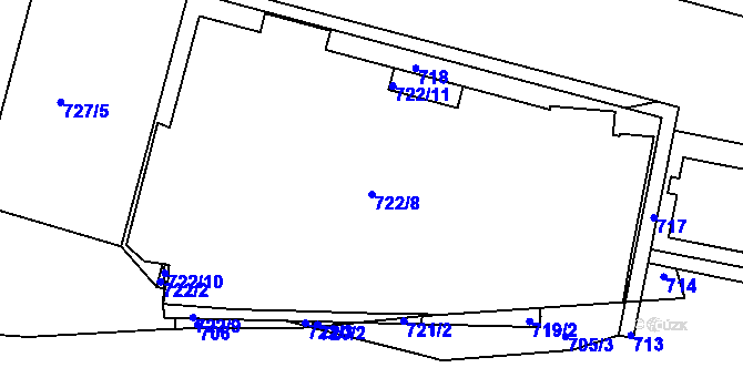 Parcela st. 722/8 v KÚ Košíře, Katastrální mapa