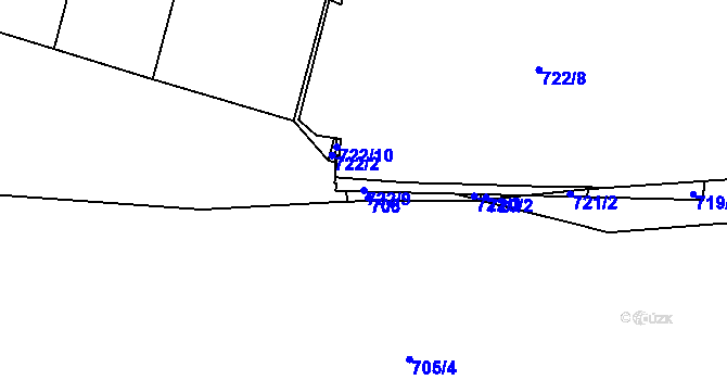 Parcela st. 722/9 v KÚ Košíře, Katastrální mapa
