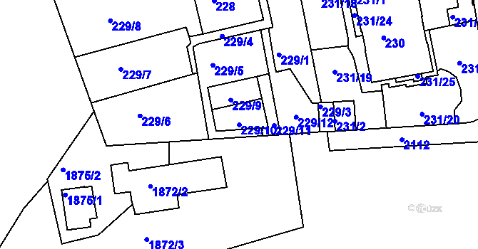 Parcela st. 229/10 v KÚ Košíře, Katastrální mapa