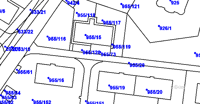 Parcela st. 955/73 v KÚ Košíře, Katastrální mapa