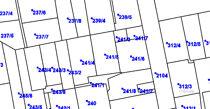Parcela st. 241/5 v KÚ Košíře, Katastrální mapa