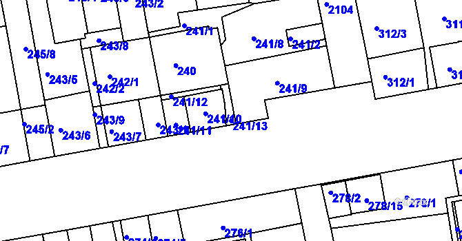 Parcela st. 241/13 v KÚ Košíře, Katastrální mapa