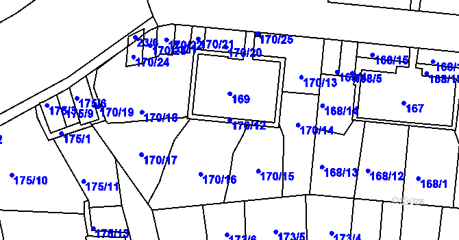 Parcela st. 170/12 v KÚ Košíře, Katastrální mapa