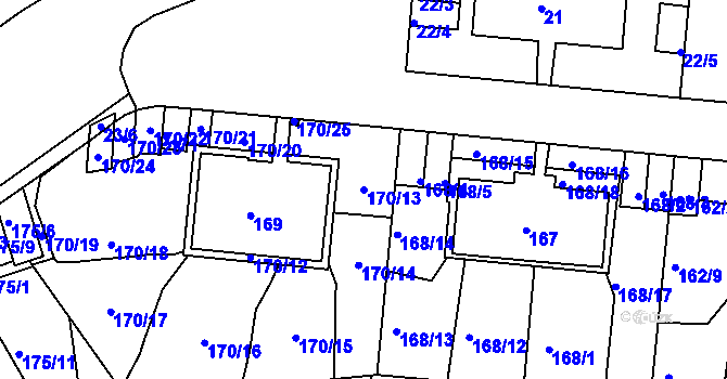 Parcela st. 170/13 v KÚ Košíře, Katastrální mapa