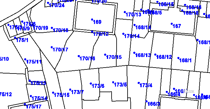 Parcela st. 170/15 v KÚ Košíře, Katastrální mapa