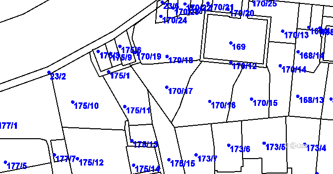 Parcela st. 170/17 v KÚ Košíře, Katastrální mapa