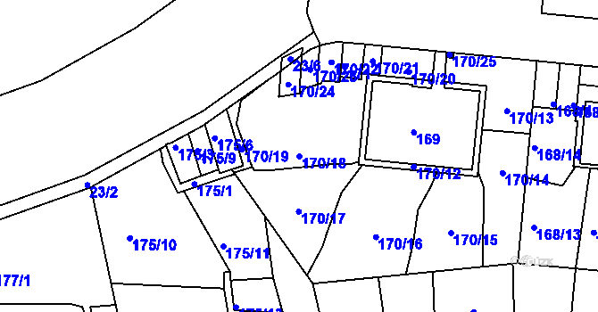 Parcela st. 170/18 v KÚ Košíře, Katastrální mapa