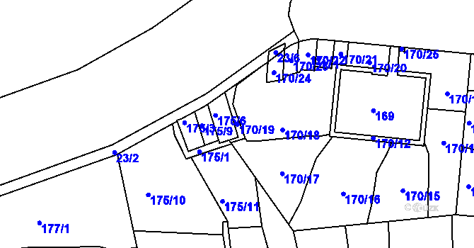 Parcela st. 170/19 v KÚ Košíře, Katastrální mapa