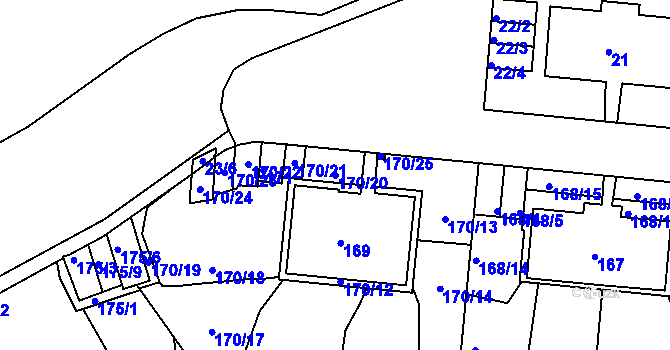 Parcela st. 170/20 v KÚ Košíře, Katastrální mapa