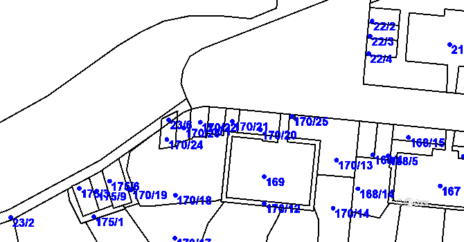 Parcela st. 170/21 v KÚ Košíře, Katastrální mapa