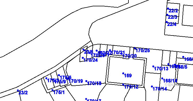 Parcela st. 170/22 v KÚ Košíře, Katastrální mapa