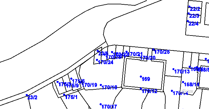 Parcela st. 170/23 v KÚ Košíře, Katastrální mapa