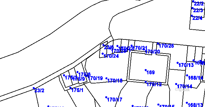 Parcela st. 170/24 v KÚ Košíře, Katastrální mapa