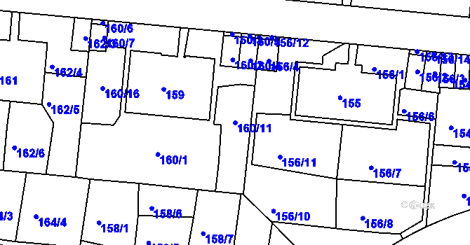 Parcela st. 160/11 v KÚ Košíře, Katastrální mapa