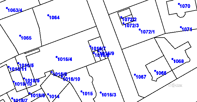 Parcela st. 1016/9 v KÚ Košíře, Katastrální mapa