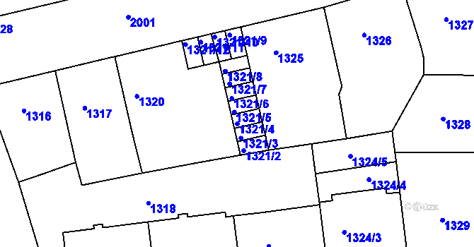 Parcela st. 1321/4 v KÚ Košíře, Katastrální mapa