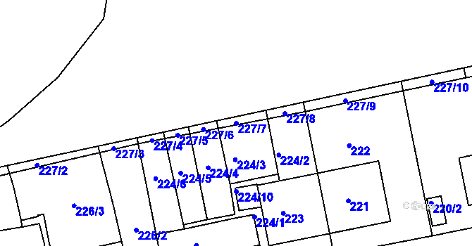 Parcela st. 227/7 v KÚ Košíře, Katastrální mapa