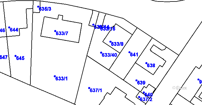 Parcela st. 633/40 v KÚ Košíře, Katastrální mapa