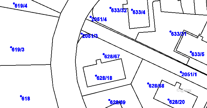Parcela st. 628/67 v KÚ Košíře, Katastrální mapa