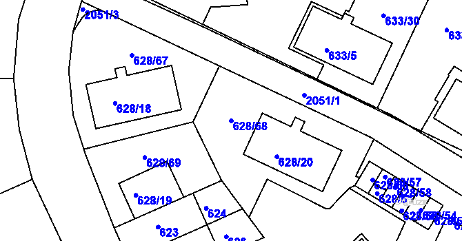 Parcela st. 628/68 v KÚ Košíře, Katastrální mapa