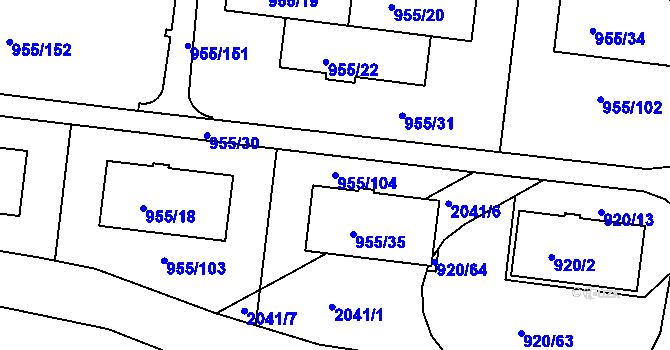 Parcela st. 955/104 v KÚ Košíře, Katastrální mapa