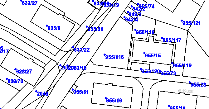 Parcela st. 955/116 v KÚ Košíře, Katastrální mapa