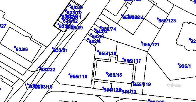 Parcela st. 955/118 v KÚ Košíře, Katastrální mapa
