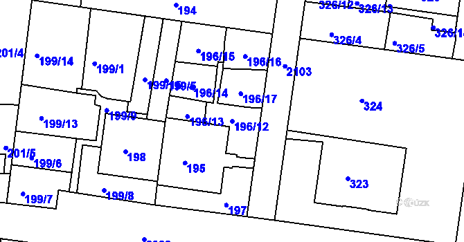 Parcela st. 196/12 v KÚ Košíře, Katastrální mapa
