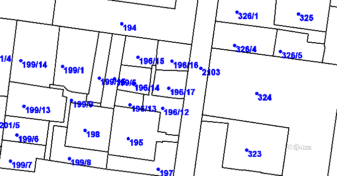 Parcela st. 196/17 v KÚ Košíře, Katastrální mapa