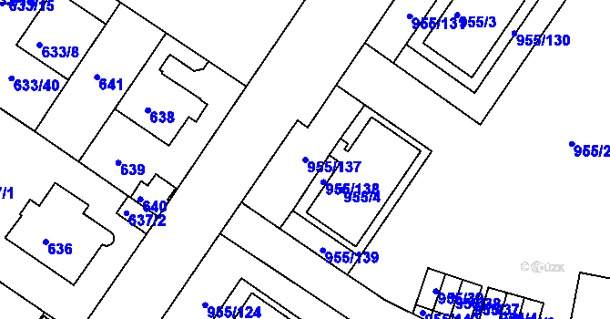 Parcela st. 955/137 v KÚ Košíře, Katastrální mapa