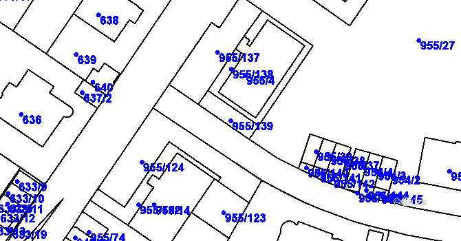 Parcela st. 955/139 v KÚ Košíře, Katastrální mapa
