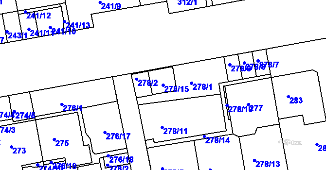 Parcela st. 278/15 v KÚ Košíře, Katastrální mapa