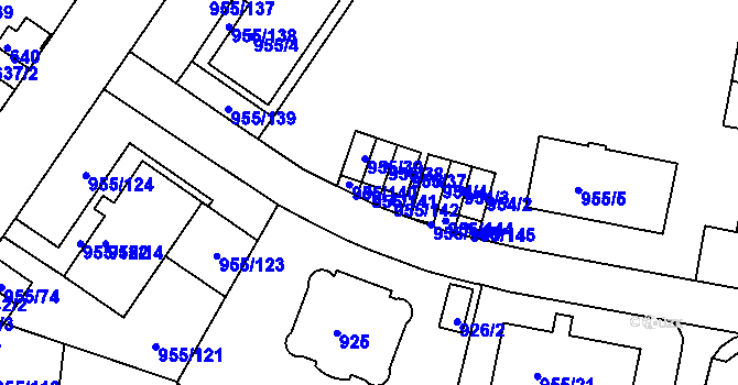 Parcela st. 955/141 v KÚ Košíře, Katastrální mapa