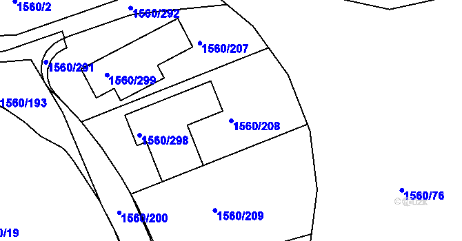 Parcela st. 1560/208 v KÚ Košíře, Katastrální mapa