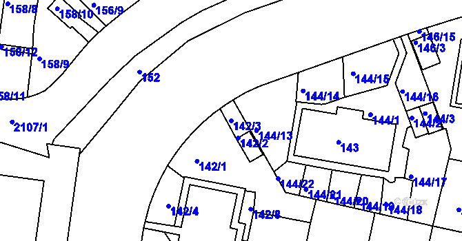 Parcela st. 142/3 v KÚ Košíře, Katastrální mapa