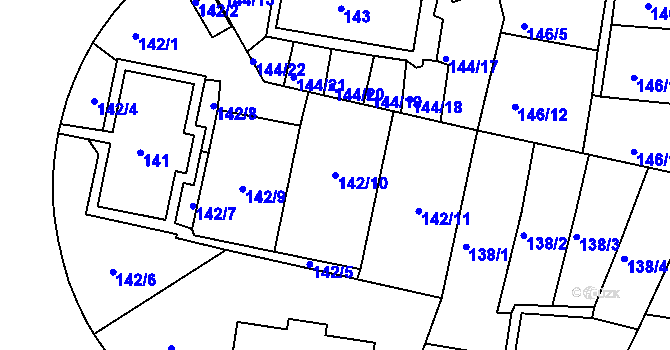 Parcela st. 142/10 v KÚ Košíře, Katastrální mapa