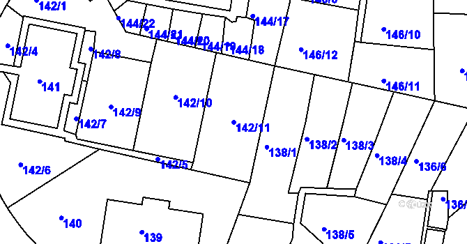 Parcela st. 142/11 v KÚ Košíře, Katastrální mapa