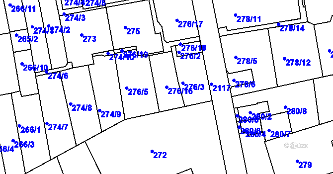Parcela st. 276/16 v KÚ Košíře, Katastrální mapa