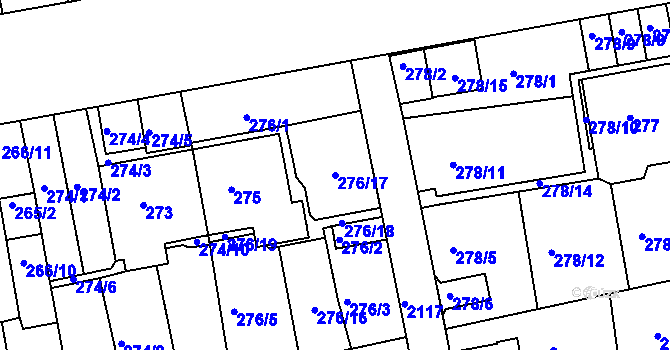 Parcela st. 276/17 v KÚ Košíře, Katastrální mapa