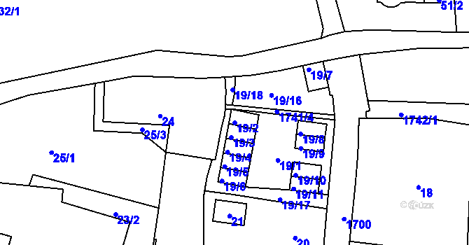 Parcela st. 19/2 v KÚ Hlubočepy, Katastrální mapa