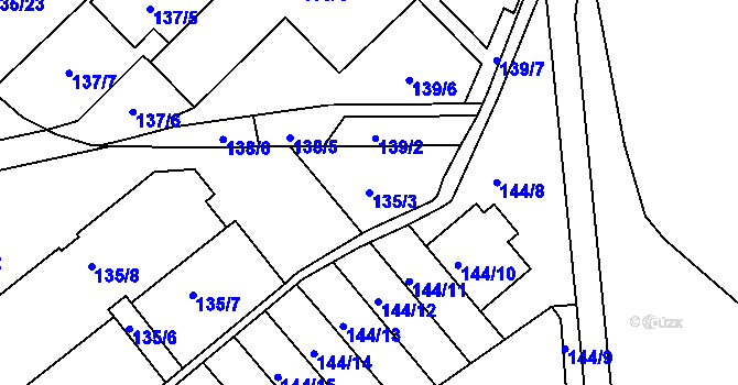 Parcela st. 135/3 v KÚ Hlubočepy, Katastrální mapa