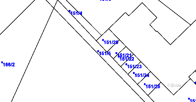Parcela st. 151/5 v KÚ Hlubočepy, Katastrální mapa