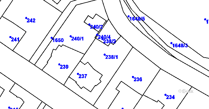 Parcela st. 238/1 v KÚ Hlubočepy, Katastrální mapa